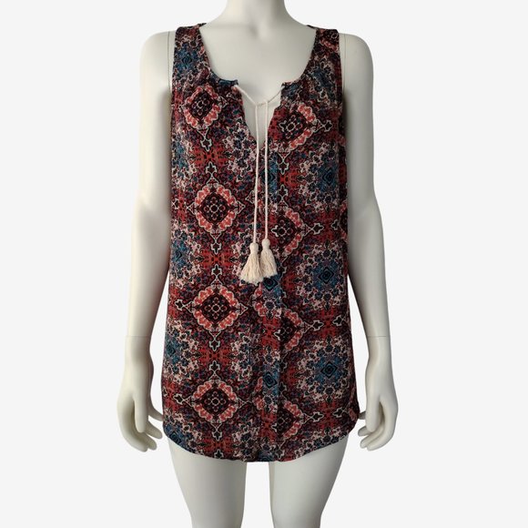 Stoosh Multicolored Lightweight Sleeveless Rayon Split Neck Blouse Size L - Picture 1 of 11